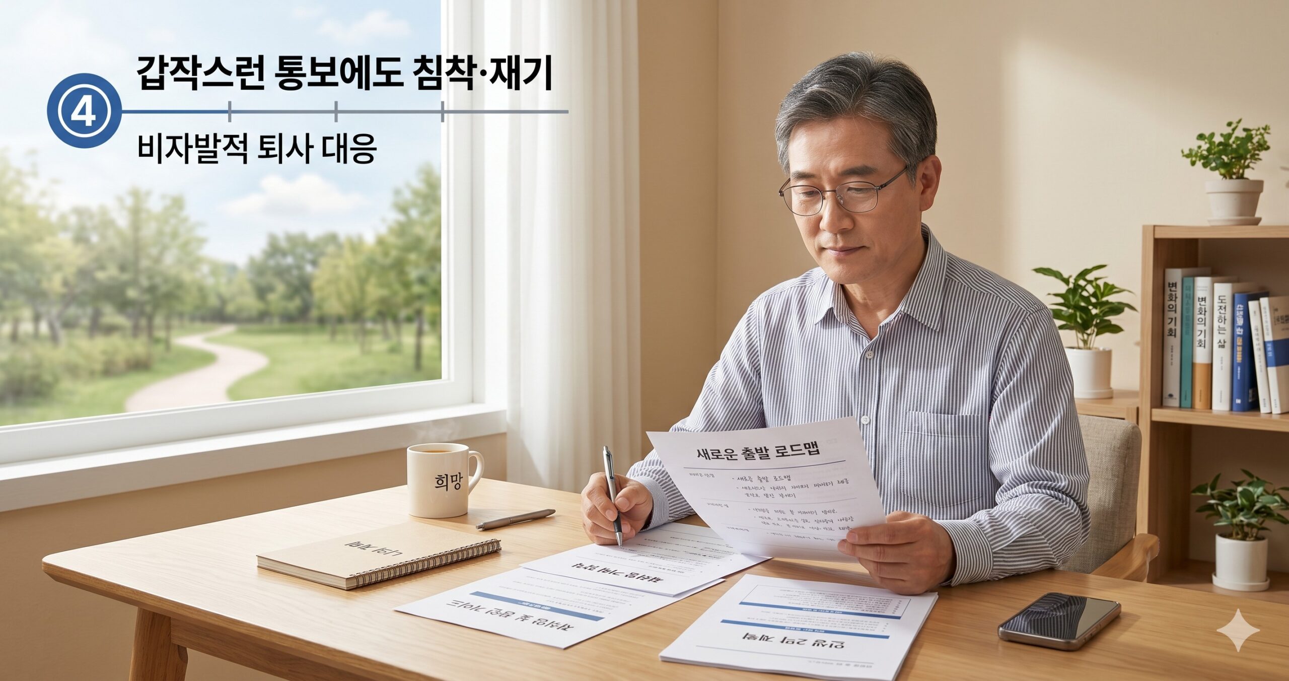 갑작스러운 퇴사 통보에 침착하게 대응하며 서류를 챙기는 모습을 상징