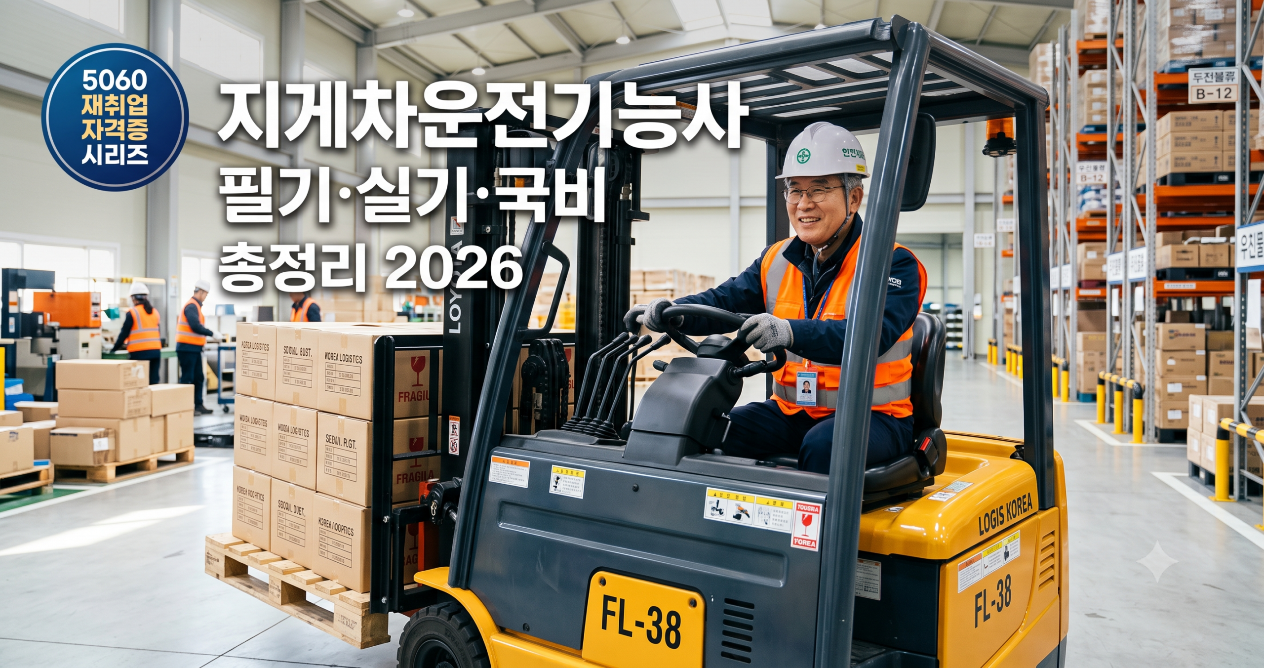 5060 중장년이 지게차운전기능사 자격증으로 재취업을 준비하는 모습을 상징